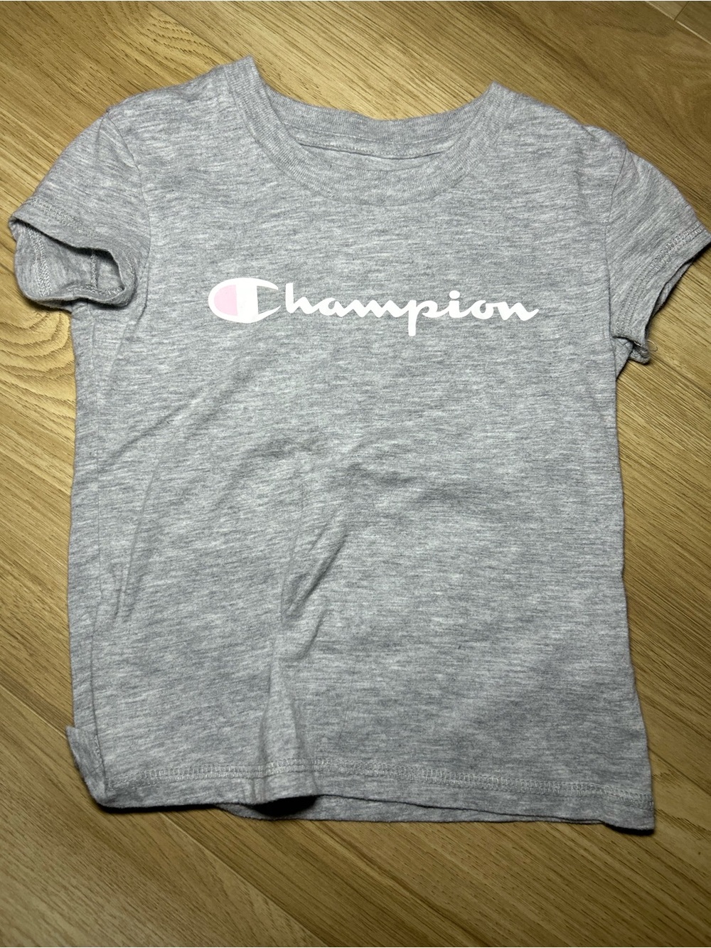 Champion Girls Gray Logo Short Sleeve Tee with Pink Accent
